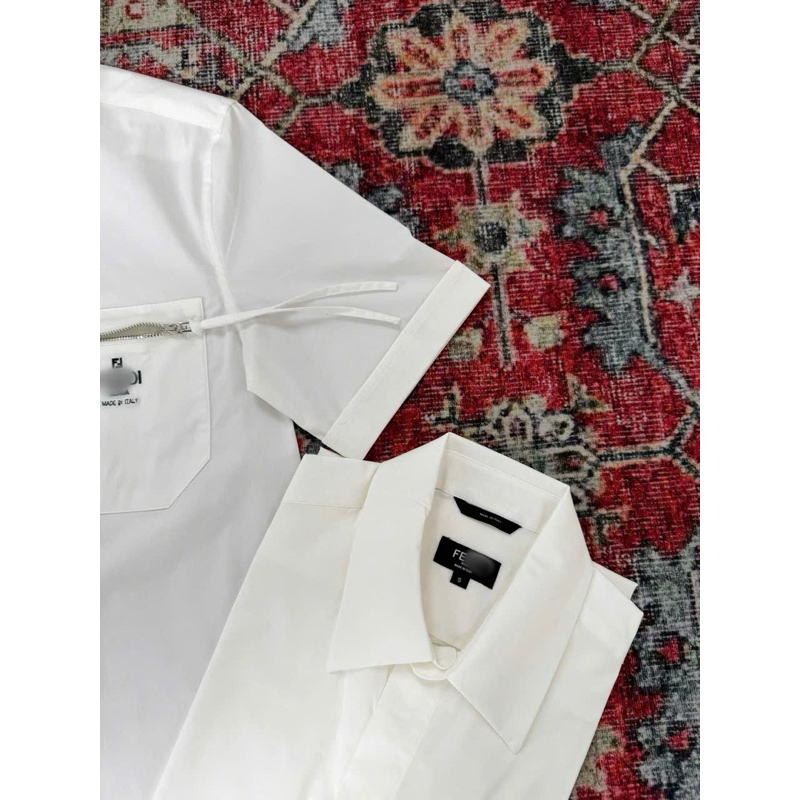 ⚡️[Hight Quality] Áo Sơ Mi 1-Fe1 Ngắn Tay Cổ Bẻ Shirt Cotton White - Điểm Nhấn Logo Phối Túi Khóa Độc Đáo Qccc Nam Nữ