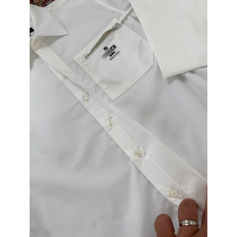 ⚡️[Hight Quality] Áo Sơ Mi 1-Fe1 Ngắn Tay Cổ Bẻ Shirt Cotton White - Điểm Nhấn Logo Phối Túi Khóa Độc Đáo Qccc Nam Nữ