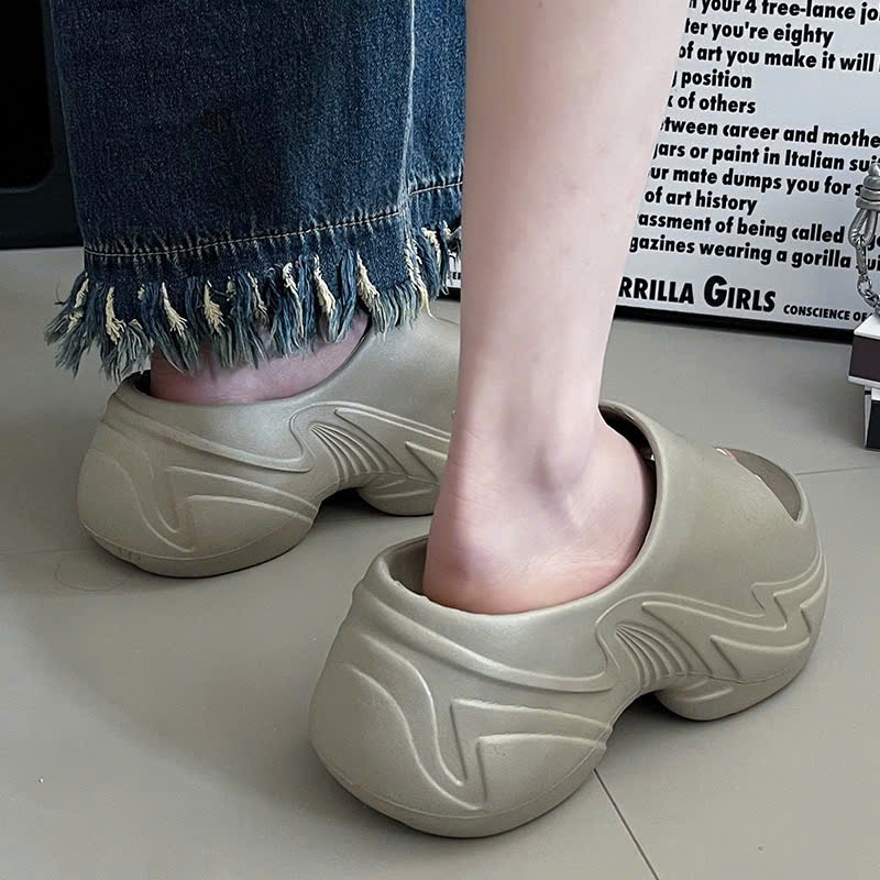 Dép Bánh Mì Uốn Lượn H18, Dép Quai Ngang Đế Siêu Dày Tăng Chiều Cao 7cm, Chất EVA Êm Chân, Phong Cách Streetwear