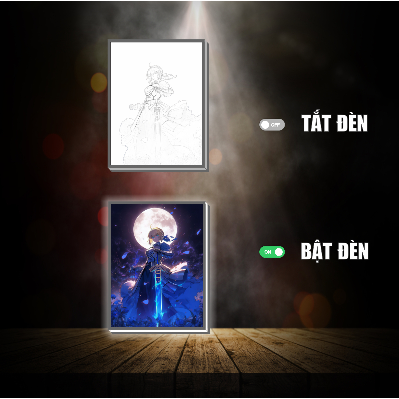 Tranh đèn led 3D đổi màu Fate Stay Night - Tranh đèn led 3D ANIME trang trí bàn làm việc, đèn ngủ