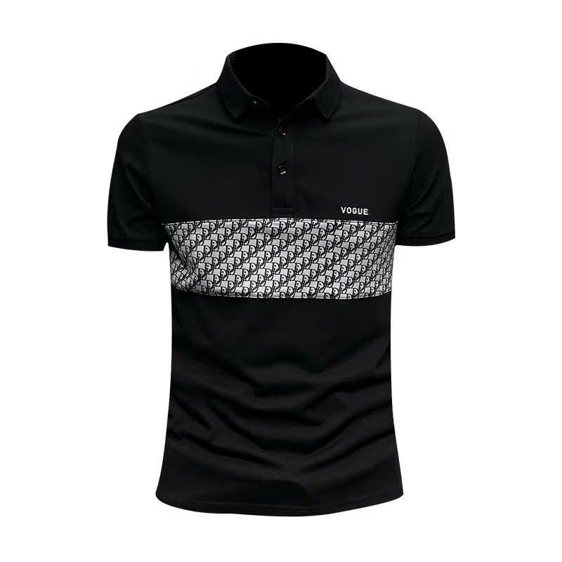 Áo thun nam cổ trụ dệt nổi logo trước ngực chất thun cotton co giãn cao cấp phong cách trẻ trung năng động