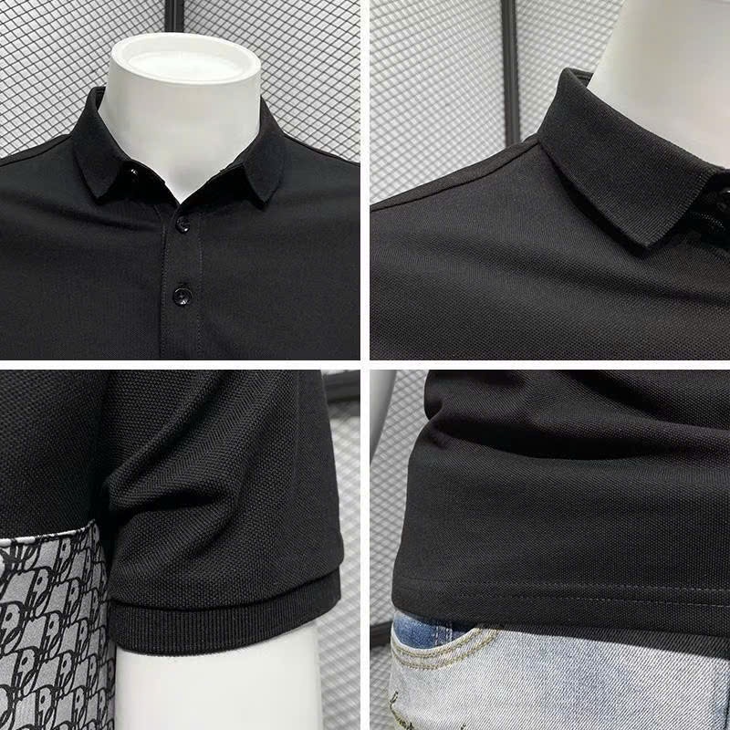 Áo thun nam cổ trụ dệt nổi logo trước ngực chất thun cotton co giãn cao cấp phong cách trẻ trung năng động