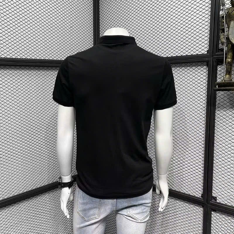 Áo thun nam cổ trụ dệt nổi logo trước ngực chất thun cotton co giãn cao cấp phong cách trẻ trung năng động