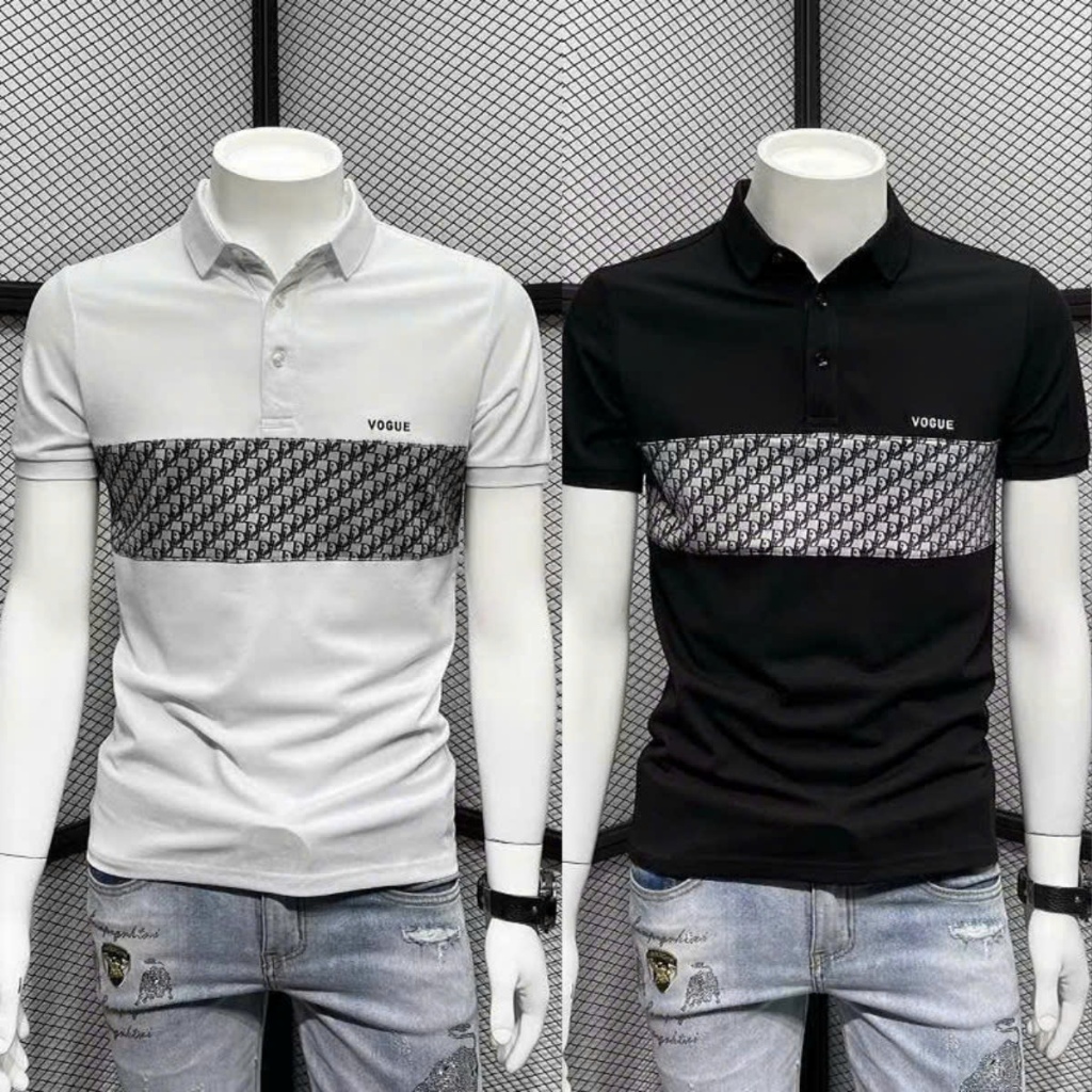 Áo thun nam cổ trụ dệt nổi logo trước ngực chất thun cotton co giãn cao cấp phong cách trẻ trung năng động