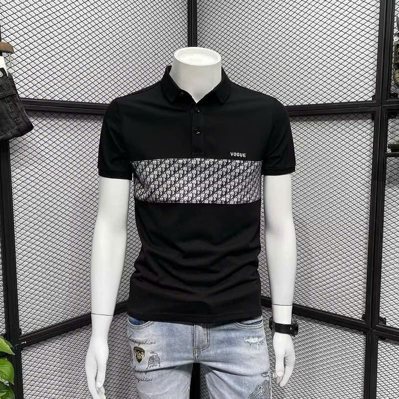 Áo thun nam cổ trụ dệt nổi logo trước ngực chất thun cotton co giãn cao cấp phong cách trẻ trung năng động