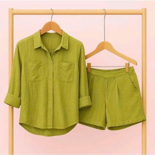 Set đũi tơ quần đùi áo sơ mi 2 túi đuôi tôm 40-75kg sang chảnh