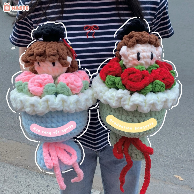 [Tặng Túi Đựng Hoa] Bó Hoa Len Nhung Đũa Tặng Tốt Nghiệp Handmade Dễ Thương Quà Tặng Nam Nữ Độc Đáo