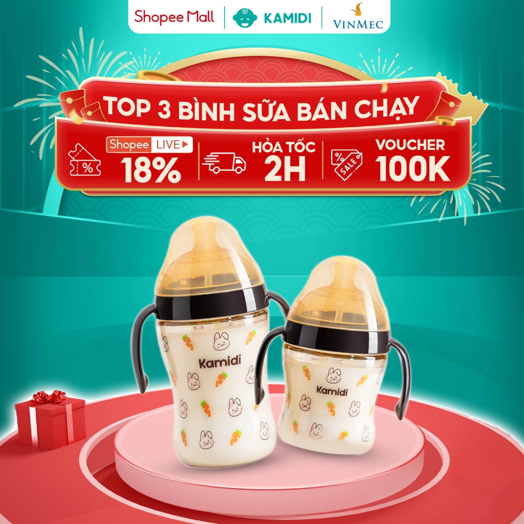 Ảnh Bình Sữa Kamidi Chất Liệu PPSU Họa Tiết Thỏ Dung Tích 210ml/300ml 1
