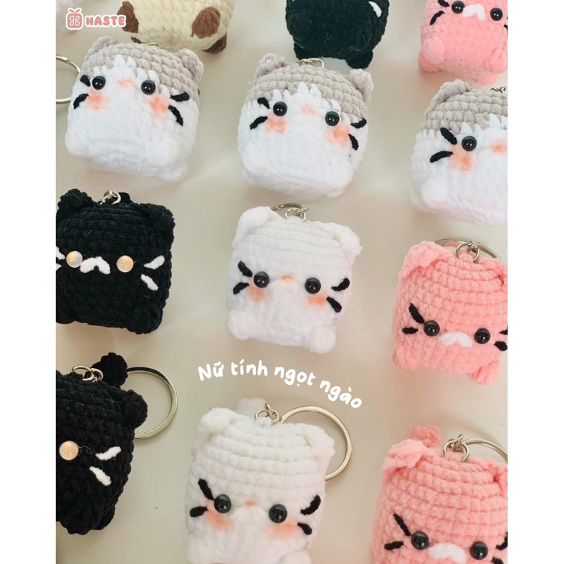 Móc Khoá Len Nhung Mịn Mèo Ú Mochi Handmade Dễ Thương