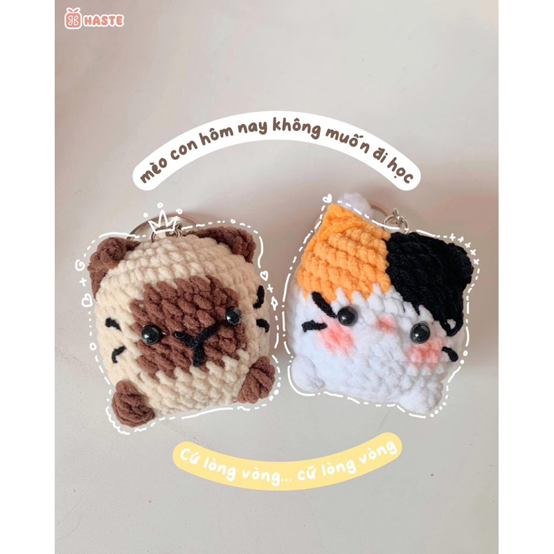 Móc Khoá Len Nhung Mịn Mèo Ú Mochi Handmade Dễ Thương