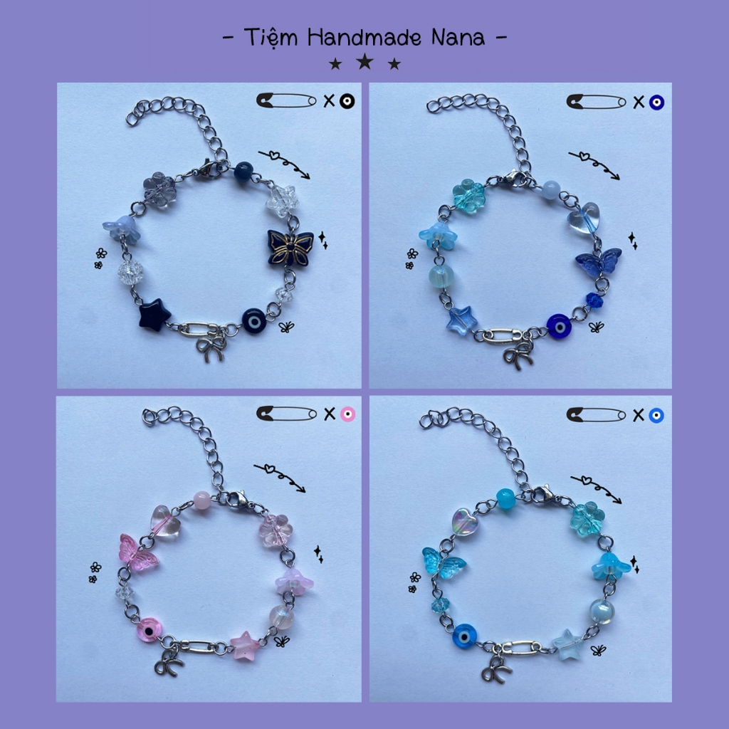 Vòng tay safety pin phối mắt quỷ evil eye phong cách y2k chất liệu thép ...
