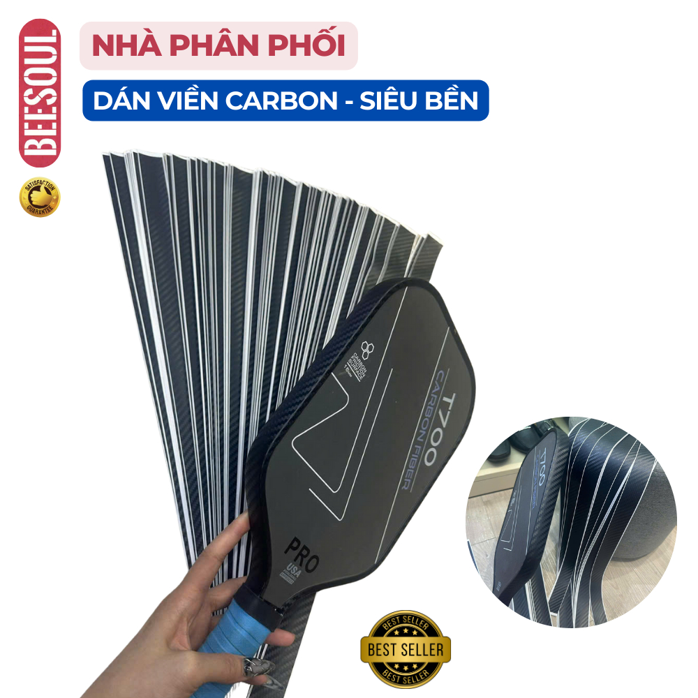 Dán viền vợt pickleball Carbon siêu bền 16mm 14mm màu đen dễ dán tại nhà bảo vệ cạnh vợt Beesoul