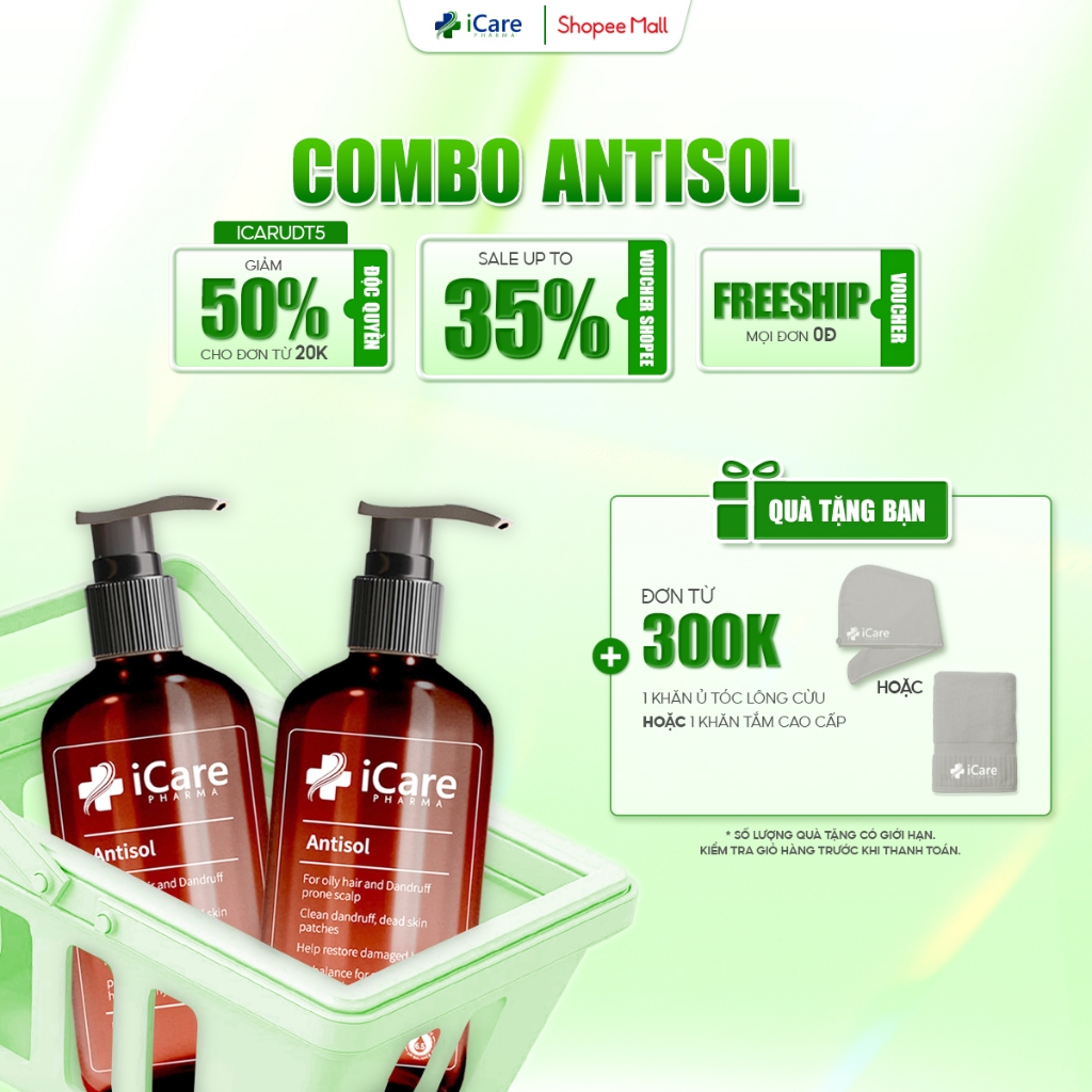 Ảnh Combo 2 Chai Dầu Gội Sạch Gàu Antisol | Thương Hiệu iCare Pharma | Làm Sạch Gàu Nấm Ngứa Da Đầu | Chiết Xuất Dược Liệu 1