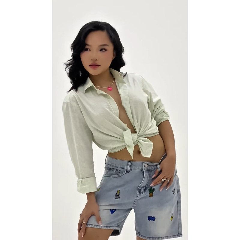 Quần Short Jeans Nam Thêu Sticker Form Rộng Trên Gối Denim Cao Cấp Unisex TMT.STU | TMTD38