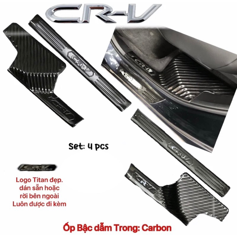 Ốp bậc cửa, nẹp bước chân xe Honda CRV 2018-2023 vân Carbon hàng cao cấp