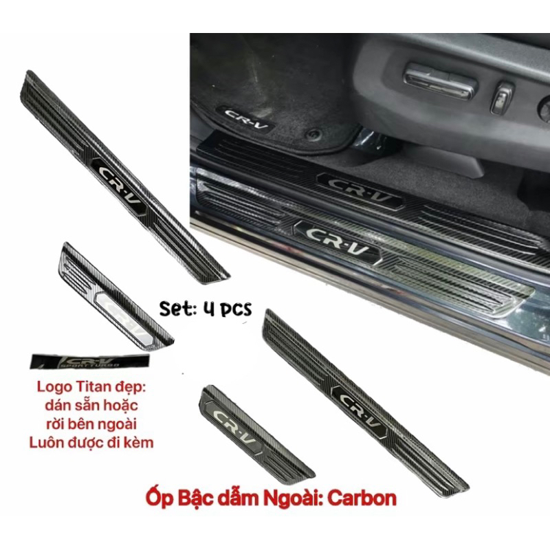 Ốp bậc cửa, nẹp bước chân xe Honda CRV 2018-2023 vân Carbon hàng cao cấp