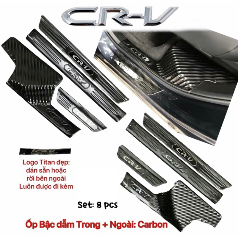 Ốp bậc cửa, nẹp bước chân xe Honda CRV 2018-2023 vân Carbon hàng cao cấp