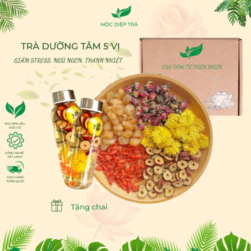 Trà dưỡng tâm 5 vị thảo mộc an thần dễ ngủ, chống lão hóa, mát gan, hộp 30 gói trà Mộc Diệp Trà Tea