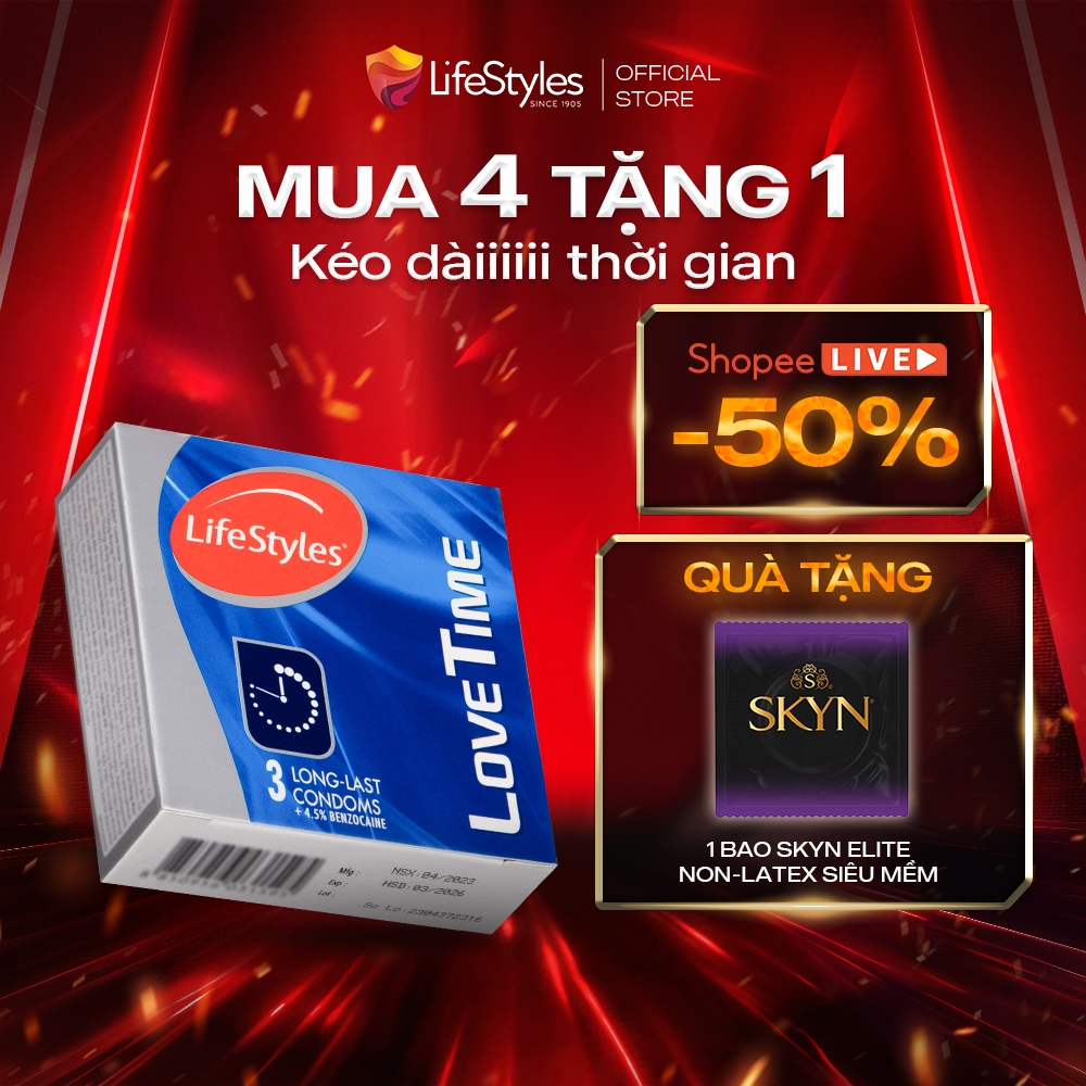 Ảnh Bao cao su LifeStyles siêu mỏng, kéo dài thời gian quan hệ, bao cao su gân gai, hộp 3 bcs/12 bcs 1