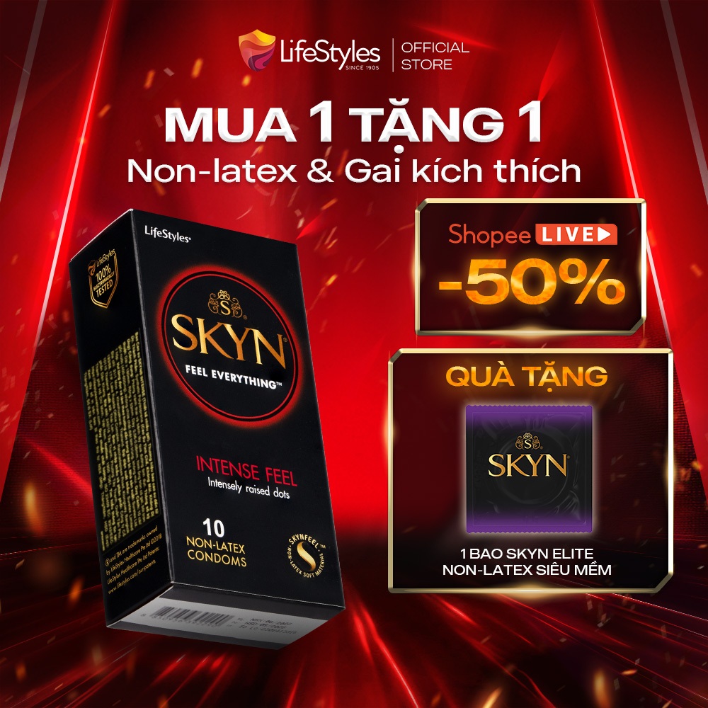Ảnh Bao cao su gân gai Lifestyles SKYN Intense, bao cao su siêu mỏng, nonlatex cao cấp H10 bcs 1