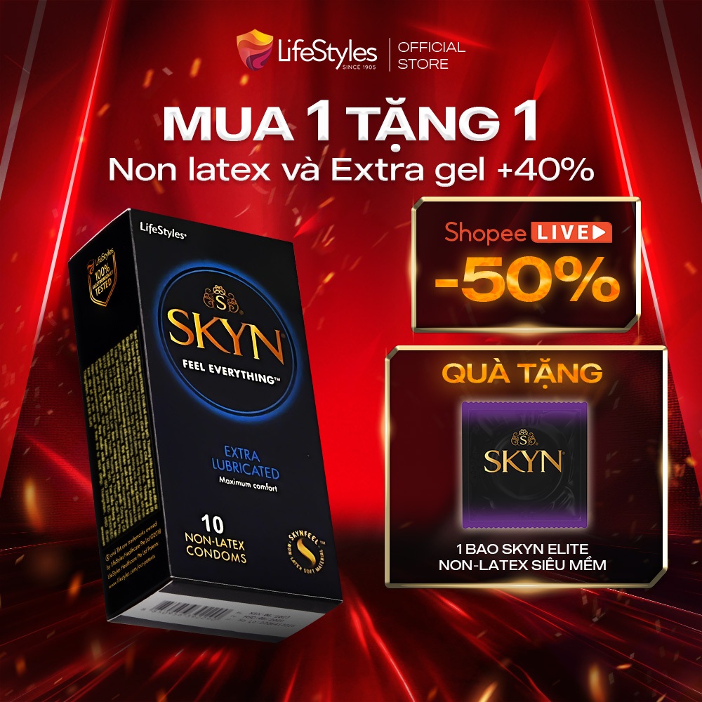 Ảnh Bao cao su Lifestyles SKYN Extra Lubricated nhiều gel, siêu mỏng, non-latex cao cấp hộp 10bcs 1
