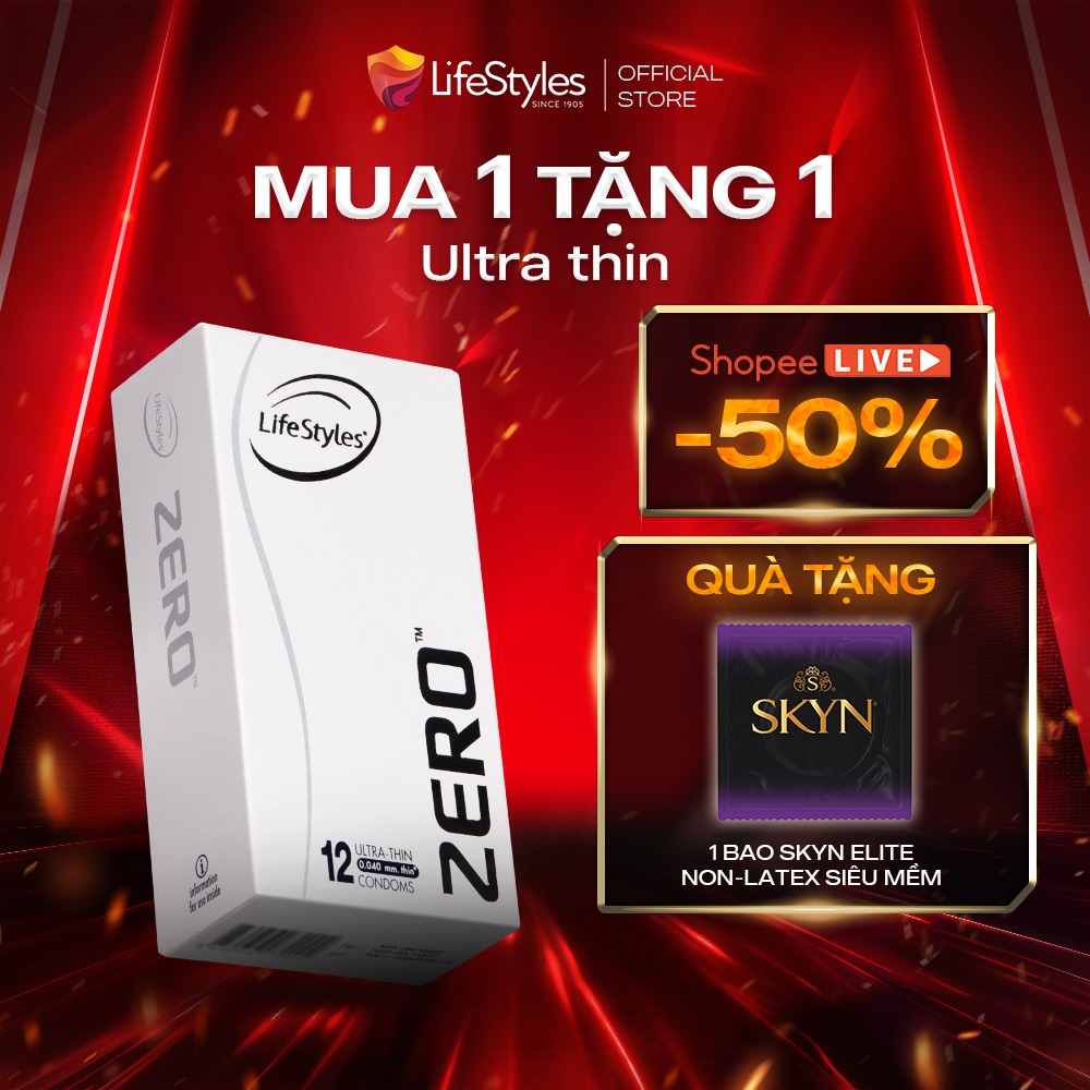Ảnh Bao cao su  Lifestyles Zero Ultra Thin siêu mỏng, nhiều gel bôi trơn hộp 3 bcs/12 bcs 1