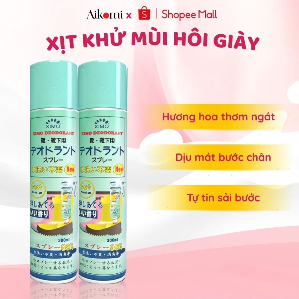 Ảnh Bình xịt khử mùi hôi chân và giày, lưu hương thơm công nghệ Bạc ion, kháng khuẩn XIMO 300ml (VSG08) 1