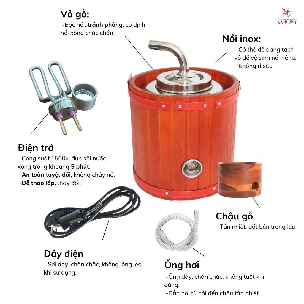 Chậu gỗ tản hơi chống tràn, thảm lót chống thấm lều xông Xạ Hương