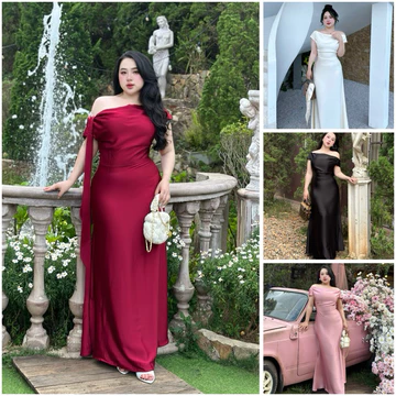 Đầm lụa lệch vai kèm dây bigsize từ 40-100kg - Đầm dự tiệc - Đầm đi tiệc bigsize thiết kế