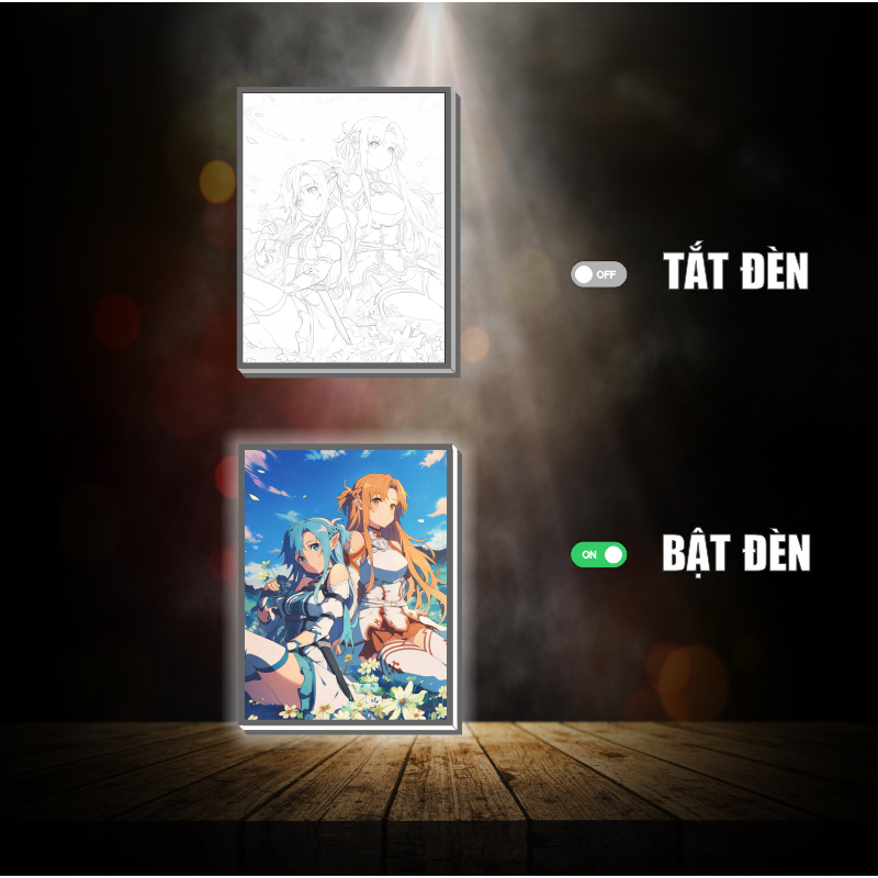 Tranh đèn led 3D đổi màu Sword art online - Tranh đèn led 3D ANIME trang trí bàn làm việc, đèn ngủ