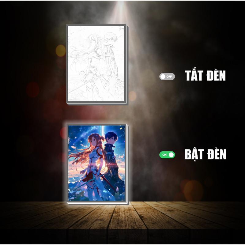 Tranh đèn led 3D đổi màu Sword art online - Tranh đèn led 3D ANIME trang trí bàn làm việc, đèn ngủ