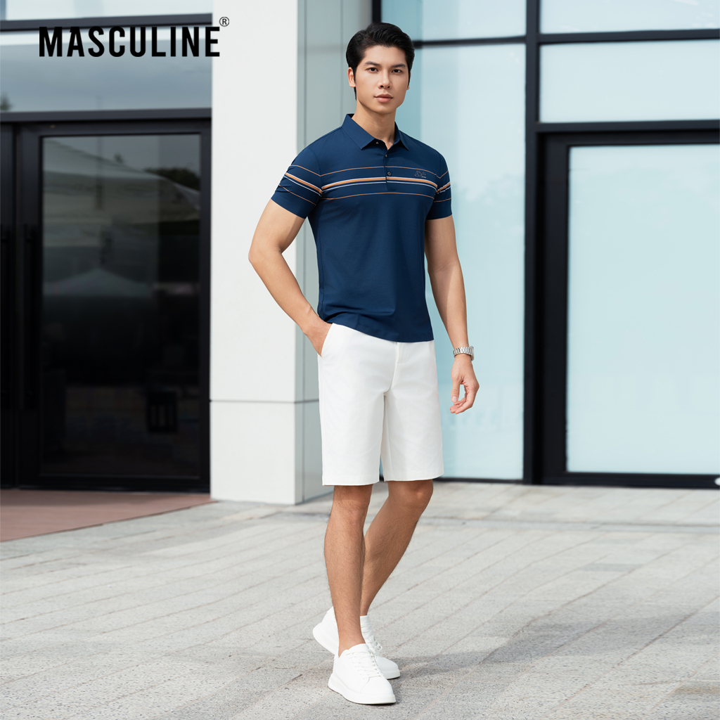 Áo polo nam cao cấp MASCULINE MPL505 Họa tiết kẻ thời thượng form dáng regular fit tôn dáng
