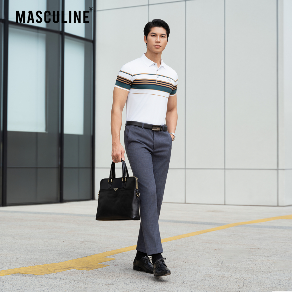 Áo polo nam cao cấp MASCULINE MPL505 Họa tiết kẻ thời thượng form dáng regular fit tôn dáng