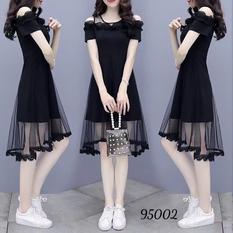 Đầm Nữ Dáng Xòe Phối Lưới Thời Trang Chất Liệu UMI CO GIÃN TỐT Cực Đẹp