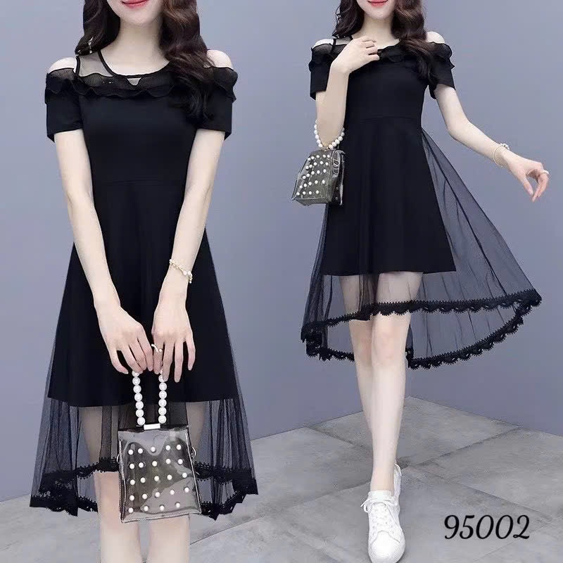 Đầm Nữ Dáng Xòe Phối Lưới Thời Trang Chất Liệu UMI CO GIÃN TỐT Cực Đẹp