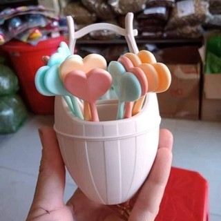 Bộ 10 dĩa xiên hoa quả kèm lọ đựng nhựa 3399 cho bé - Việt Nhật