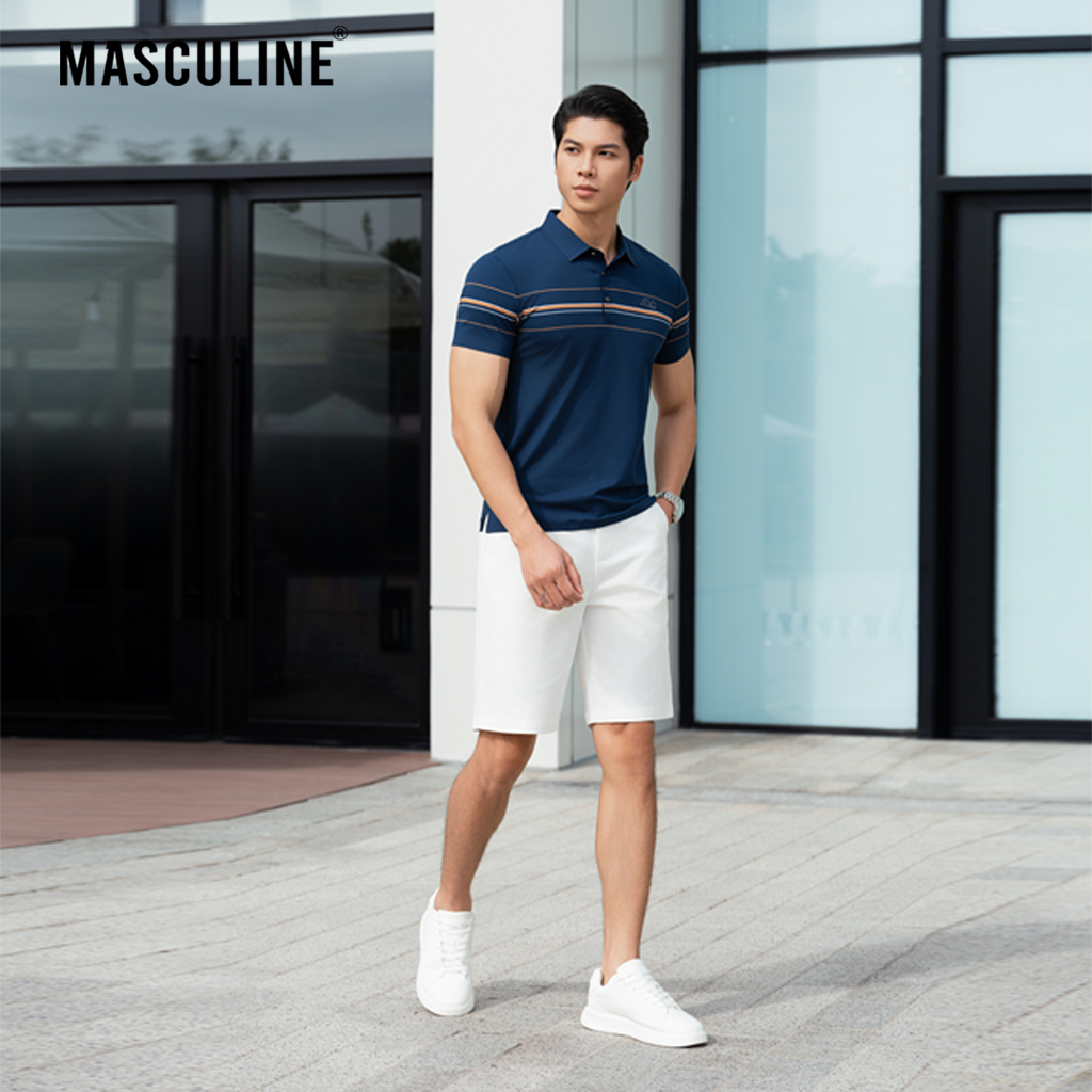 Áo polo nam cao cấp MASCULINE MPL505 Họa tiết kẻ thời thượng form dáng regular fit tôn dáng