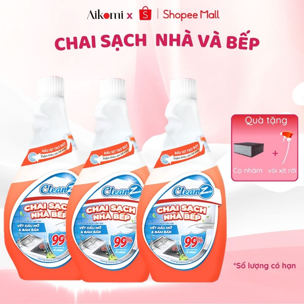 Ảnh Chai Sạch Nhà Bếp Cleanz Làm Sạch Dầu Mỡ, Vết Ố Vàng, Thơm Mùi Chanh Dịu Nhẹ Dung Tích 450ml 1