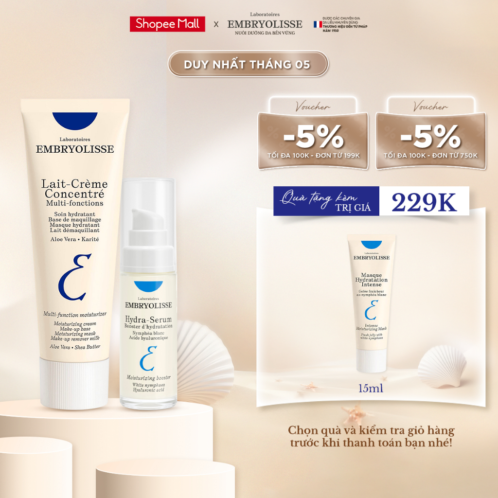 Ảnh Bộ đôi Serum Double HA 30ml và Sữa dưỡng ẩm siêu phục hồi Embryolisse (30-75ml) 1