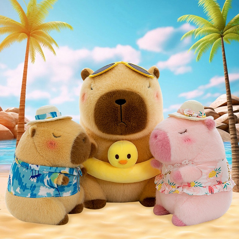 Gấu bông capybara đi biển đeo phao vịt dễ thương capybara má hồng lông thỏ cao cấp