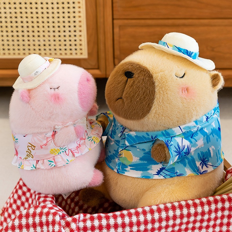 Gấu bông capybara đi biển đeo phao vịt dễ thương capybara má hồng lông thỏ cao cấp