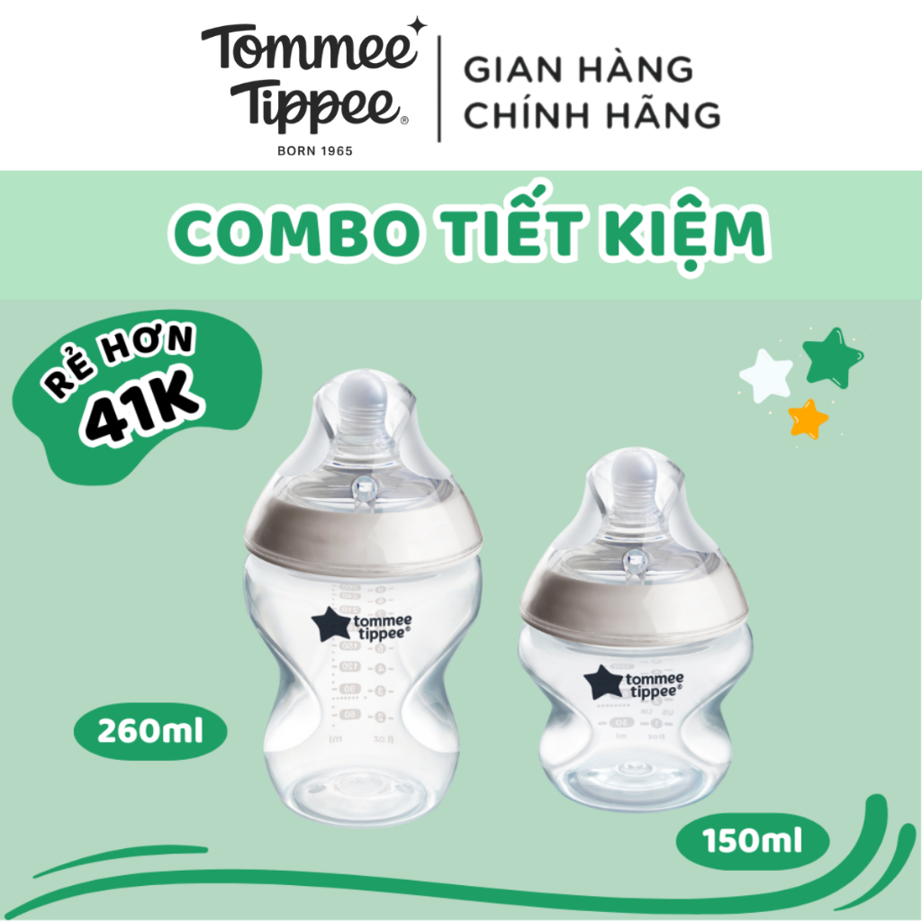 Ảnh COMBO 2 Bình sữa ty siêu mềm tự nhiên Tommee Tippee Natural Start 150ml & 260ml 1