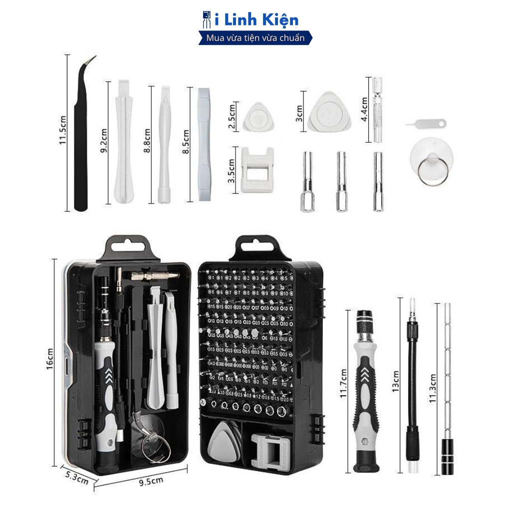 Bộ tua vít đa năng tô vít sửa điện thoại đa năng 115 chi tiết đầy đủ và tiện lợi chính hãng ilinhkien