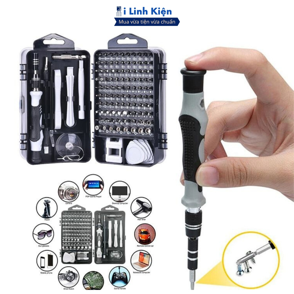 Bộ tua vít đa năng tô vít sửa điện thoại đa năng 115 chi tiết đầy đủ và tiện lợi chính hãng ilinhkien