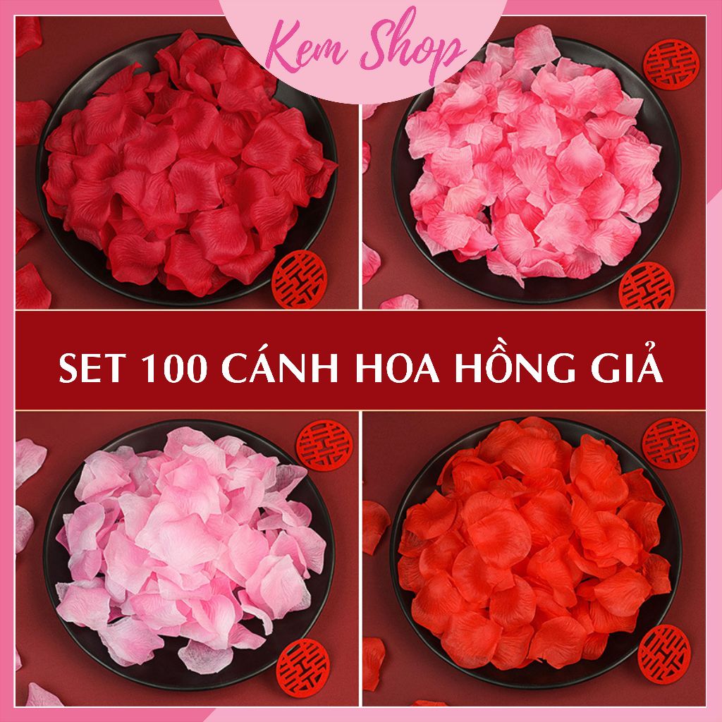 Set 100 cánh hoa hồng giả dùng trang trí đám cưới phòng cưới cầu hôn - K20