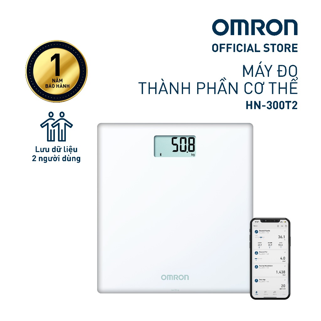 Cân Điện Tử Chỉ Số BMI OMRON HN-300T2 - Kết Nối Điện Thoại - Thương Hiệu Nhật Bản