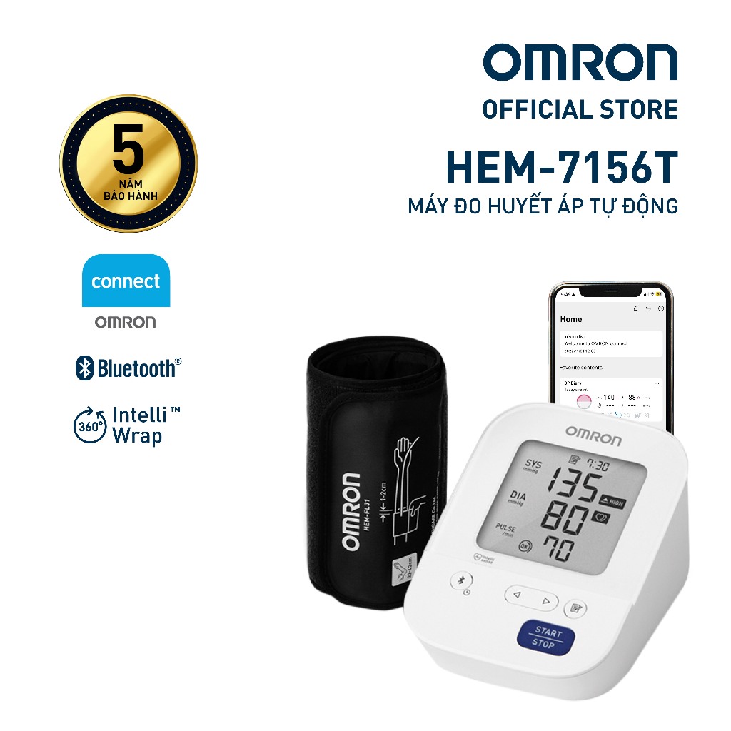 Ảnh Máy Đo Huyết Áp OMRON HEM-7156T-A Chính Hãng - Kết Nối Điện Thoại - IntelliSense 1