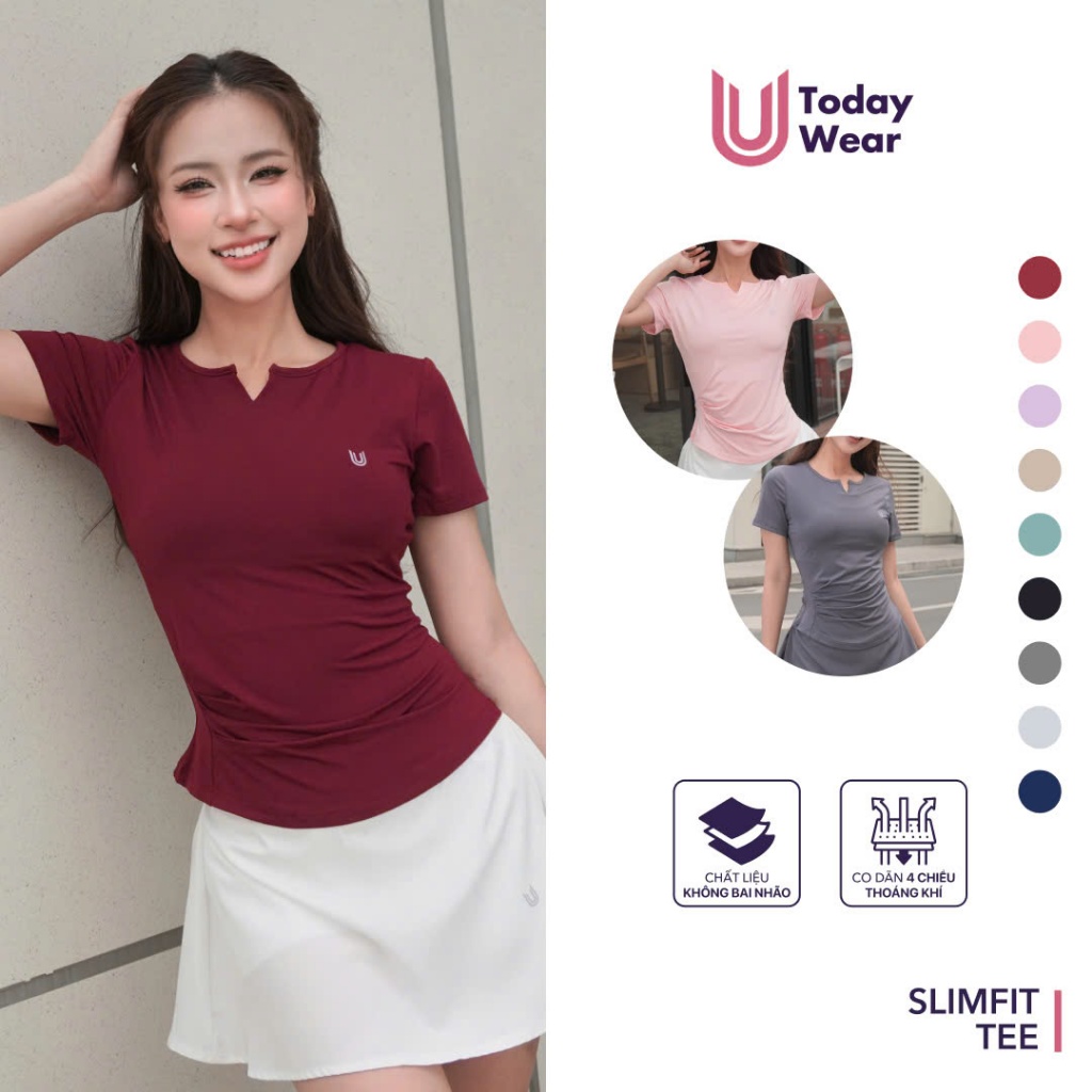 Ảnh Áo tập gym yoga nữ Slimfit Tee cổ V ngắn tay chất liệu co giãn thấm hút mồ hôi Today U Wear 1