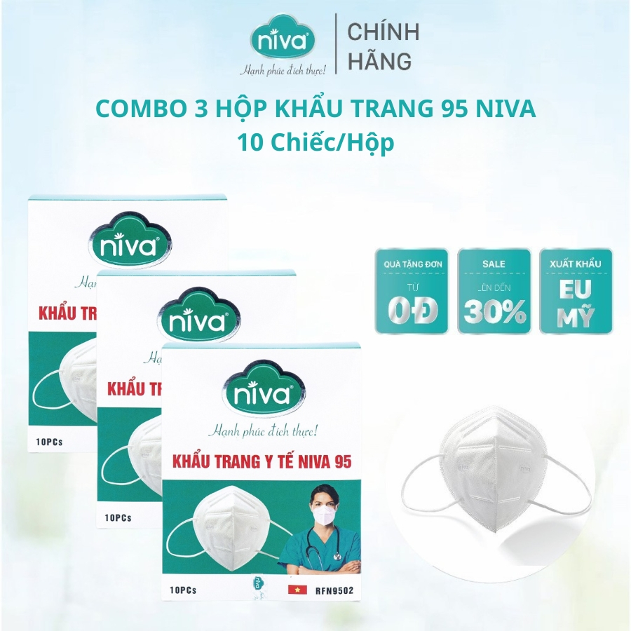 Bộ 3 Hộp Khẩu Trang Niva 95 – Chính Hãng, Lọc Khuẩn, Không Kích Ứng, An Toàn Cho Da Hộp 10 Chiếc