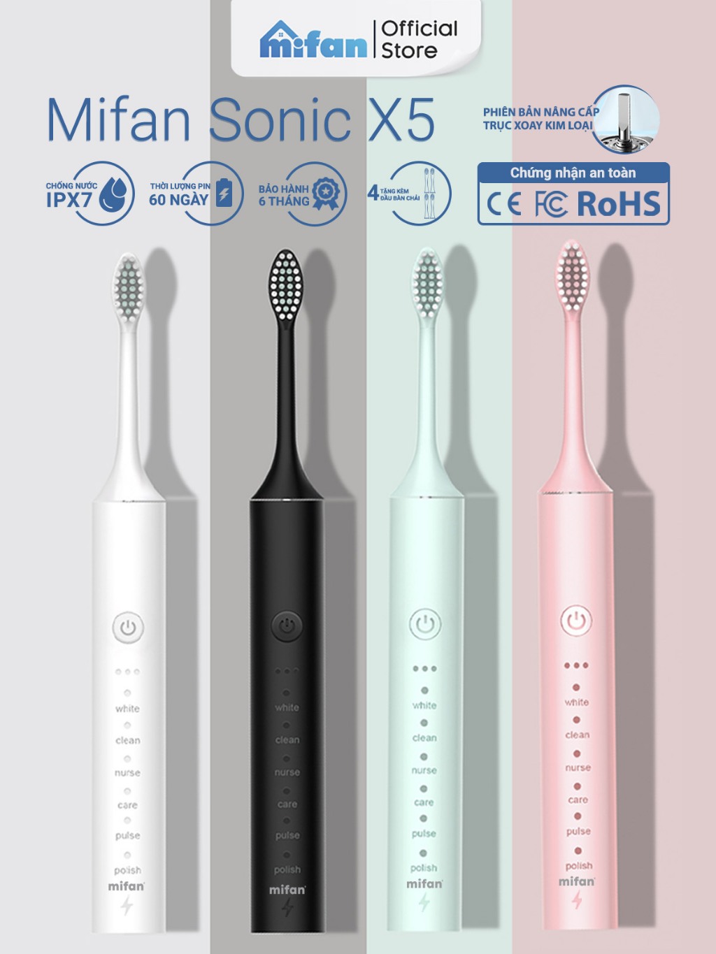 Ảnh Bàn Chải Điện MIFAN Sonic X5 - Máy đánh răng sóng âm công nghệ Đức - Tặng kèm 3 đầu thay thế 1